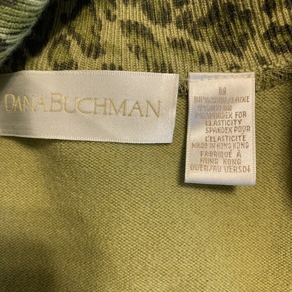 Dana Buchman Womens Size Medium Green Black Printed Wool Blend Cardigan Sweater - Picture 4 of 5